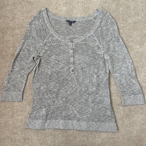 American Eagle Outfitters Sweaters - American Eagle Sweater Womens Large Grey Open Knit 3/4 Sleeve Lightweight Top